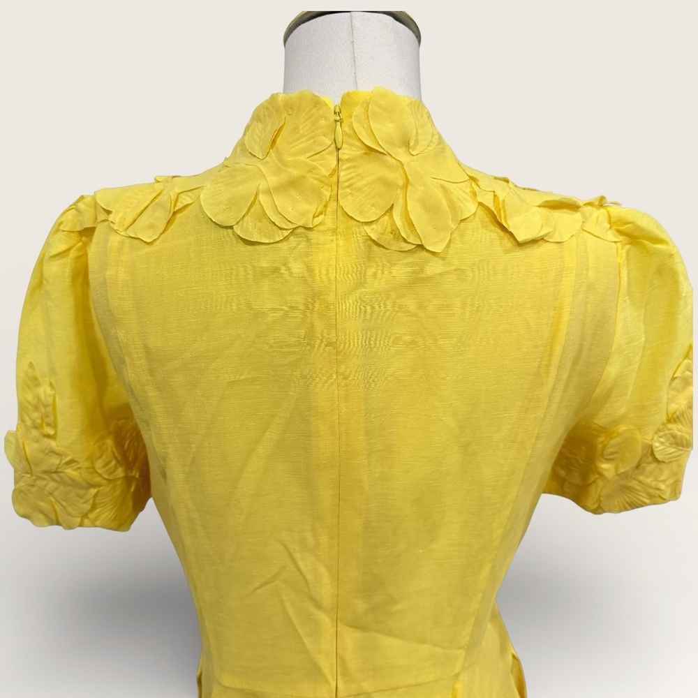 Antonio Melani Iris Linen Blend Floral Appliqué Mockneck Dress Sunshine Yellow - Picture 13 of 16